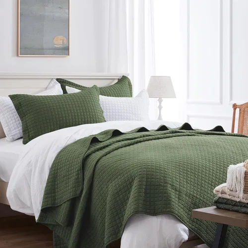 Miniatura 10 de SunStyle Home Colchas Tamaño Queen Verde Oliva, Cubrecamas Edredón Ligero, Juego de Ropa de Cama Tamaño Full Queen, Colcha Coverlet con Costuras 01