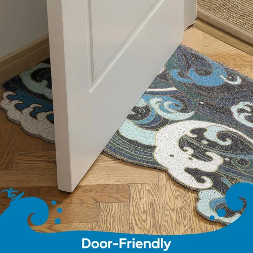 Miniatura 4 de Tapete de puerta de entrada de onda azul, tapete de estilo japonés Ukiyo-e, tapete antideslizante de PVC para puerta, tapete para el hogar, tapete