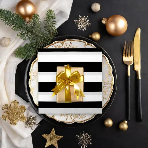 Miniatura 2 de BLUE PANDA Servilletas de cena – Diseño clásico de rayas blancas y negras – Servilletas desechables de cóctel y boda – Toallas decorativas