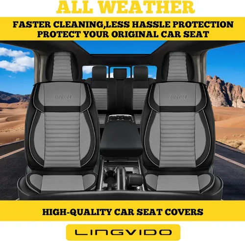 Miniatura 3 de LINGVIDO Fundas de asiento de automóvil, transpirables e impermeables, de piel sintética para autos, SUV, camiones, sedán, funda de asiento Gris +