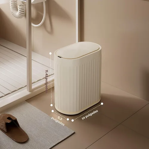 Miniatura 2 de ELPHECO Bote de basura con sensor de 2 galones, resistente al agua IPX5 con sensor de movimiento, cubo de basura automático para baño, oficina, Beige
