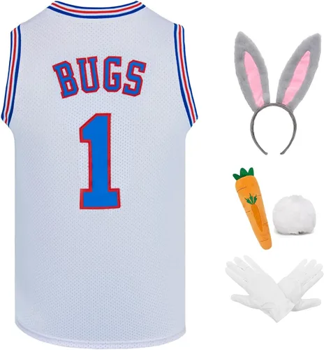 Camiseta de baloncesto juvenil para niños Bugs #1 Lola #10 Hip Hop Sports Space Movie Jersey blanco S-XL