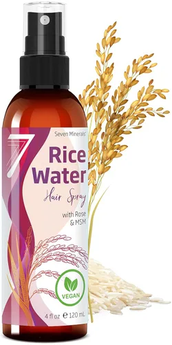 Seven Minerals Spray de agua de arroz para el crecimiento del cabello, fermentado con agua de rosas, aloe vera y MSM, vegano, no grasoso, ligero, 4