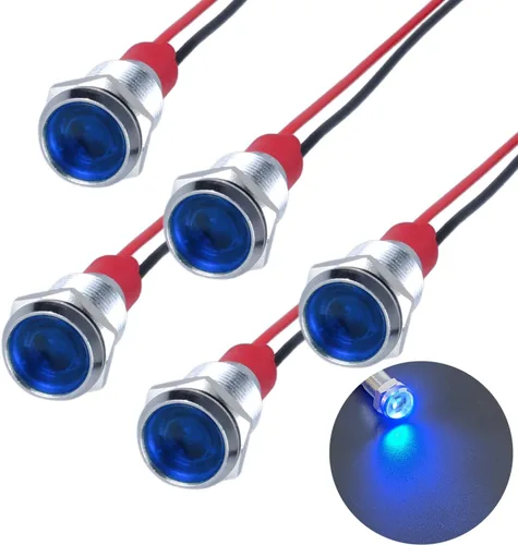 Miniatura 8 de 5Pcs 12V-24V Luz indicadora LED de ahorro de energía Montaje de orificio 8mm (1/3") 20mA Señal de lámpara de cabeza plana ancha impermeable piloto