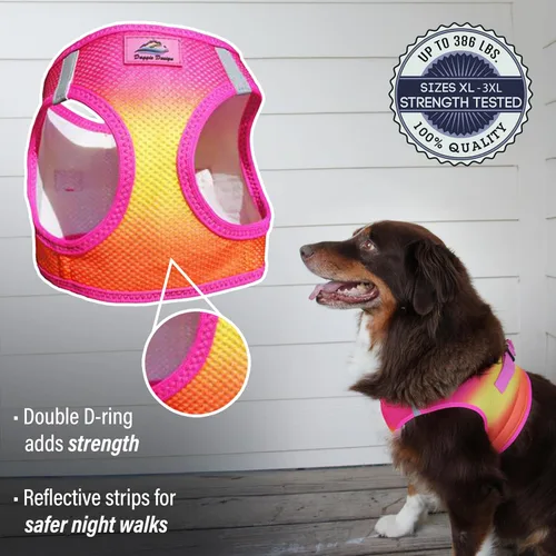 Miniatura 4 de Arnés reflectante para perro, ultra ahogante, sin estrangulamiento, estilo río americano, degradado, rosa frambuesa, naranja (XXXL)