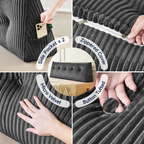 Miniatura 5 de Z-hom Almohada de cabecera tamaño King, almohada de lectura de cuña triangular para cama o sofá, cojín ergonómico para respaldo para sentarse, leer