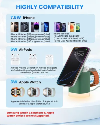 Miniatura 7 de Estación de carga inalámbrica para Apple Mag-Safe: JoyGeek 3 en 1 Soporte de cargador plegable magnético para iPhone 16 15 14 13 12 Pro Max Plus
