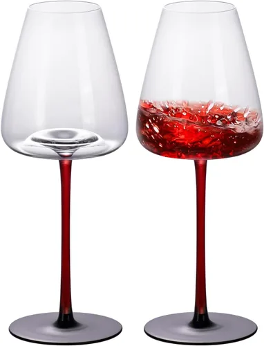 Miniatura 12 de KAMMAK Juego de 2 copas de vino de 11.49 onzas, de cristal soplado a mano, borde fino y tallo largo, perfectas para rojo y blanco, uso diario