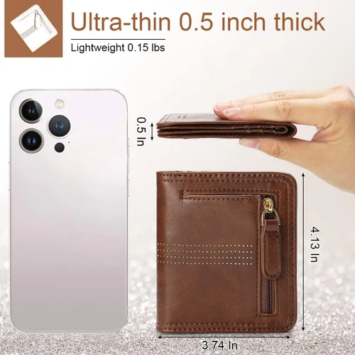 Miniatura 3 de APHISON Billetera para mujer, delgada y pequeña, cartera RFID para mujer, 01A125café, Moda