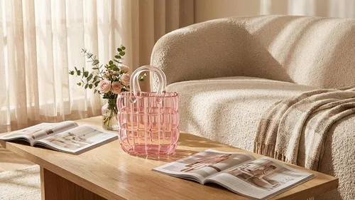 Miniatura 2 de Jarrón de cristal rosa - Diseño elegante para decoración del hogar, ideal para exhibir flores y artículos decorativos, adornos y plantas