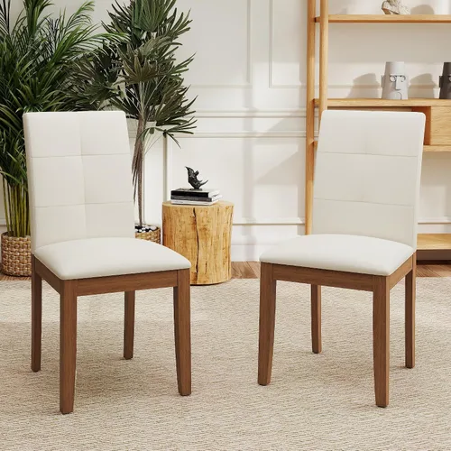 Miniatura 6 de DAGONHIL Juego de 2 sillas de comedor, modernas sillas de comedor tapizadas de tela, sillas de cocina sin brazos con patas de madera y asiento Beige