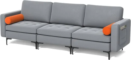 Miniatura 18 de Giantex Sofá individual, silla decorativa, sillón con cojín cómodo, bolsillos para revistas, sala de estar, silla de ocio tapizada para dormitorio