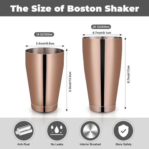 Miniatura 2 de Lallisa Juego de 10 cocteleras profesionales Boston de acero inoxidable, mezclador de bebidas, herramientas básicas, batidor de metal