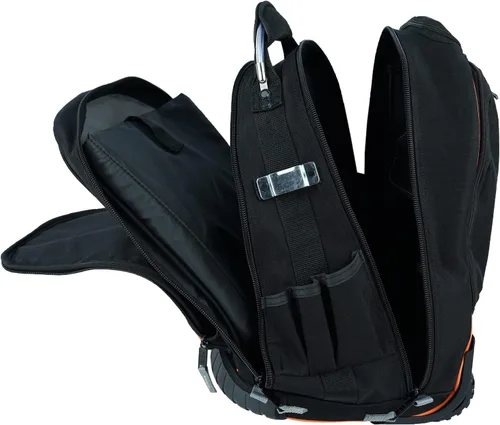 Miniatura 6 de Mochila con ruedas con ruedas, organizador de herramientas profesional de comerciante resistente con 37 bolsillos e interior grande, resistente al