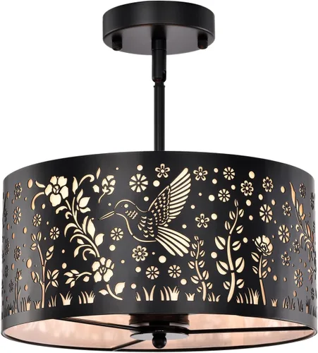 Miniatura 14 de Lámpara de techo semiempotrada, lámpara de techo rústica de metal de pergamino blanco con diseño de mariposa, candelabros negros industriales de 3