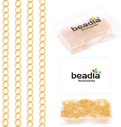 Miniatura 7 de Beadia - Cadenas ovales bañadas en oro de 18 quilates de 5 mm y 1 metro para la fabricación de joyas Cadena ovalada O