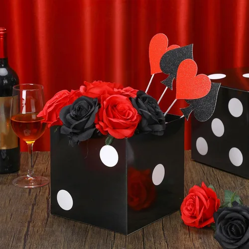 Miniatura 6 de Tinlade 6 cajas de dados de 11 pulgadas Jumbo Vegas Casino Decoración de fiesta temática Big Vegas Decoración gigante de mesa dados de cartón