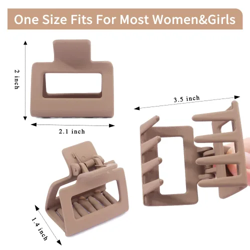 Miniatura 3 de Paquete de 4 pinzas para el cabello mate para cabello fino y grueso - 2 pinzas de garra cuadradas medianas en color neutro (lindas para mujeres)