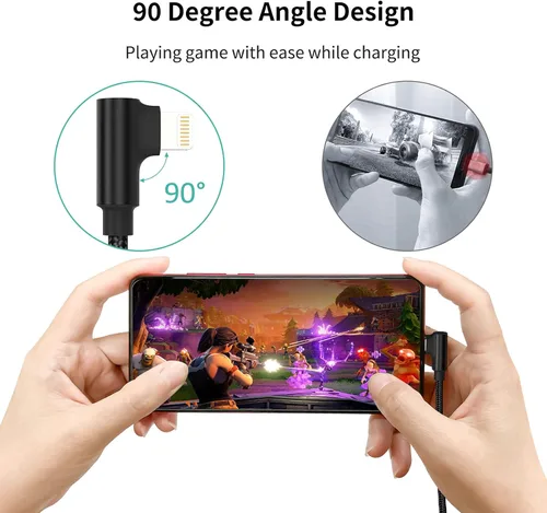 Miniatura 2 de Cable corto Lightning de 1 pie en ángulo recto, paquete de 3 cables de carga rápida USB a iPhone de 90 grados, compatible con Apple iPhone 13, 12