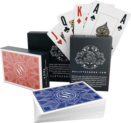 Miniatura 8 de Bullets Playing Cards Cartas de plástico impermeables – 2 mazos de póquer tamaño con índice jumbo, parte delantera lisa y parte trasera de fácil