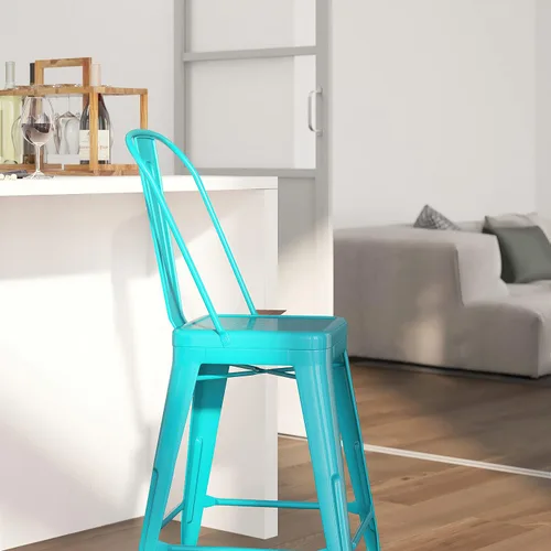 Miniatura 4 de Merrick Lane Stella - Taburete de 24 pulgadas para interiores y exteriores, taburete de metal con acabado de cristal verde azulado y azul, parte