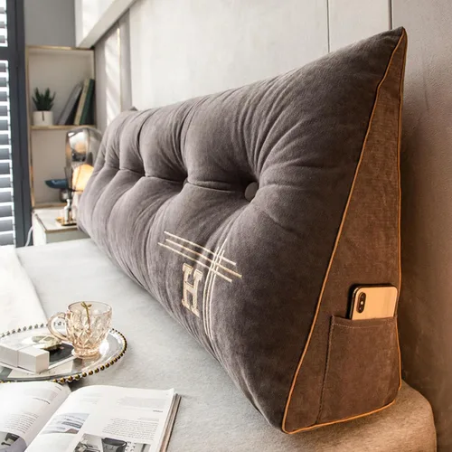 Miniatura 14 de HM&DX Almohada de lectura triangular con cuña para cabecero, almohada de respaldo de terciopelo con funda extraíble y bolsillos laterales