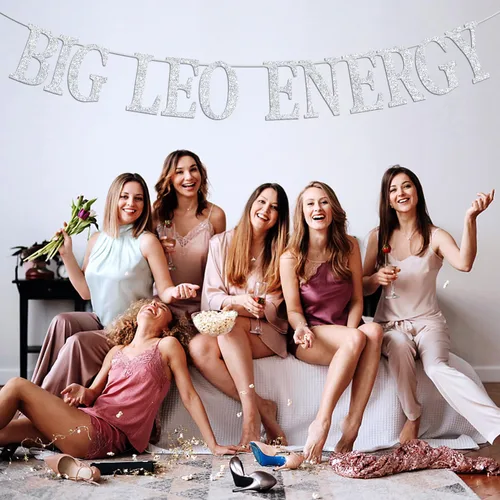 Miniatura 2 de Cartel de energía Leo grande con purpurina plateada, decoración de fiesta de cumpleaños de Leo julio/agosto, 12 constelaciones, suministros