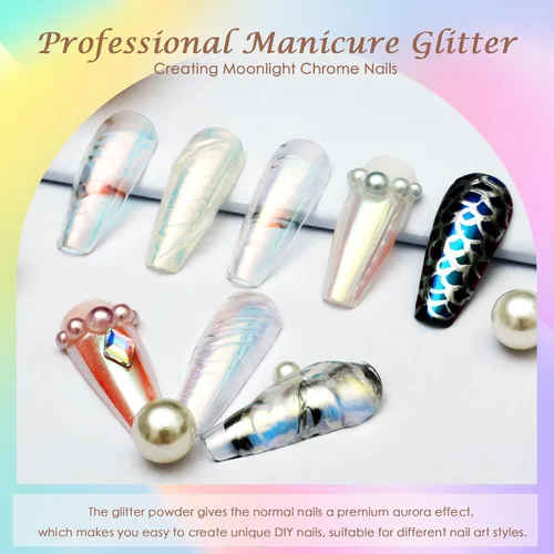 Miniatura 7 de Laza Polvo de uñas cromadas de sirena, uñas esmaltadas en forma de dona, pigmento metálico con efecto de espejo, polvo iridiscente de perlas