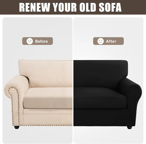 Miniatura 7 de SearchI - Funda de sofá biplaza elástica, 3 piezas con 2 fundas de cojín independientes, lavable, protector de muebles para sala de estar