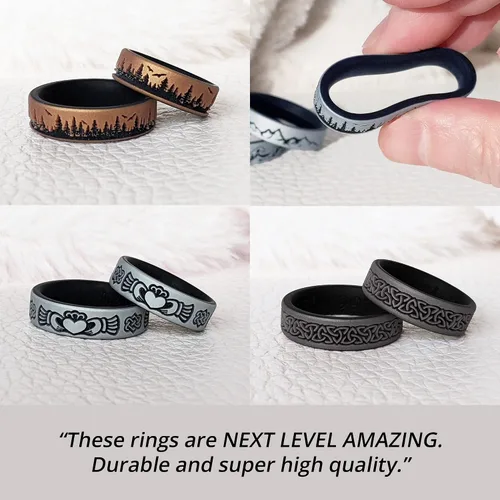 Miniatura 4 de Knot Theory Anillo de silicona para hombres y mujeres, diseño de ondas, montaña, bosque, alianza de boda de silicona para actividades deportivas