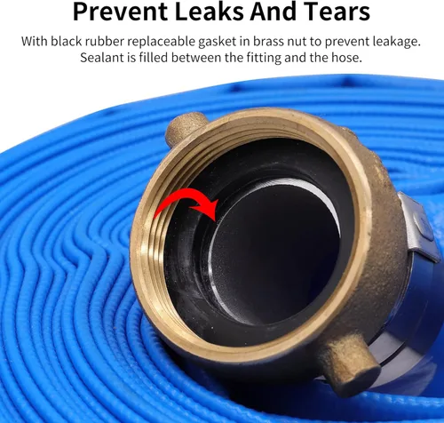 Miniatura 4 de Manguera de Descarga de Bomba de Agua Plana de PVC de 1-1/2" x 25 pies con Conexiones de Orejeta con Pasador de Aluminio, Ensamblaje de Manguera