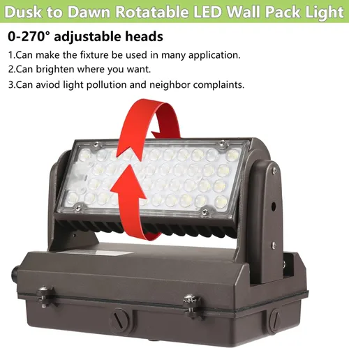 Miniatura 4 de Paquete de luz LED giratoria de 60 W del atardecer al amanecer, 5000K 8400LM 400-600W equivalente a HPS/HID, cabezal ajustable ETL, accesorio
