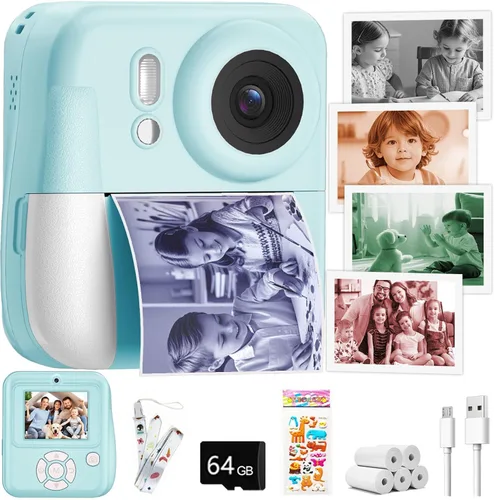 Cámara para Niños con Impresión Instantánea de Fotos a Color, Cámara de Impresión Instantánea de Doble Lente para Niños, Juguete de Cámara Digital