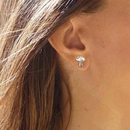 Miniatura 3 de Aretes de plata de ley 925 con diseño de cactus, hongos, ranas, mariquitas, flores de sol y luna, calavera, oso, ballena, joyería de plata esterlina