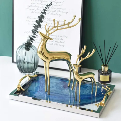 Miniatura 2 de Sziqiqi Juego de 2 estatuas de renos de lujo, adornos de reno pesado de cobre puro para decoración del hogar, sala de estar, oficina, libro, mantel