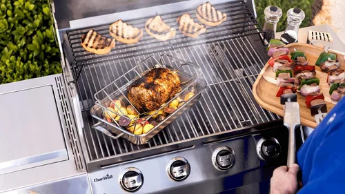Miniatura 8 de Estante para asar pavo en forma de V, estante de costillas de acero inoxidable para ahumar y asar a la parrilla, estante de pavo de doble