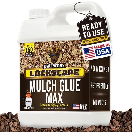 PetraMax Lockscape - Pegamento de mantillo para paisajismo, 1 galón (fabricado en Estados Unidos), adhesivo de paisaje seguro para mascotas para