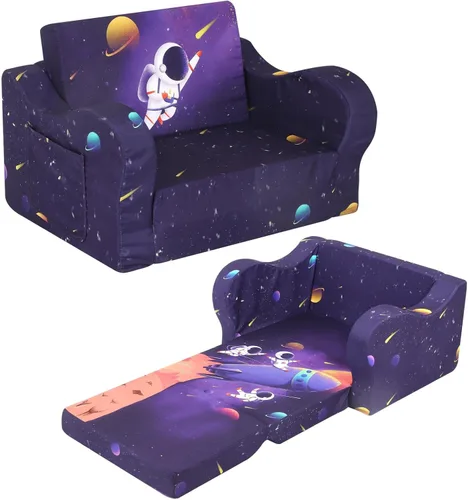 MOMCAYWEX Sofá para niños, sofá de espuma abatible 2 en 1, silla plegable suave para juegos, color morado oscuro Púrpura oscuro