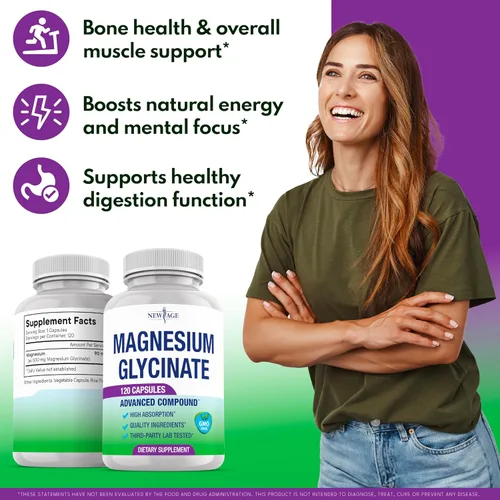 Miniatura 4 de Glicinato de magnesio 500 mg 90 mg Suplemento de magnesio elemental - Alta absorción, no tamponado, sin OMG y sin gluten, salud muscular y ósea