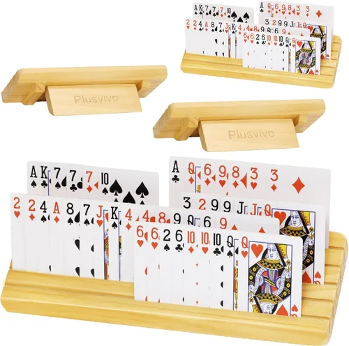 plusvivo Juego de 4 tarjeteros para cartas con soporte ajustable, para personas mayores, adultos y niños, 5 ranuras de hasta 110 tarjetas, soporte