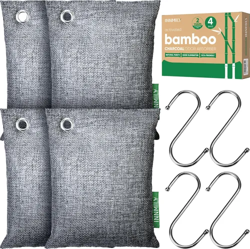Miniatura 13 de Absorbedor de olores de carbón activado, grande de 17.64 oz con ganchos, removedor de olores naturales para olores fuertes, bolsas purificadoras