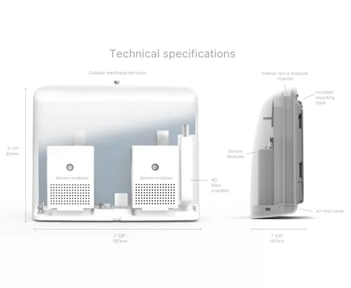 Miniatura 4 de AirVisual Outdoor - Monitor de calidad del aire exterior, detecta PM1, PM2.5, PM10, CO2 opcional, temperatura, humedad, presión, diseño de sensor