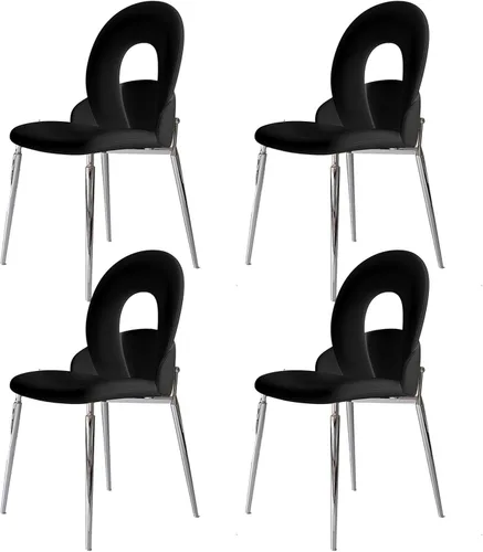 Miniatura 15 de Kitchen Dining Chairs with Genuine Leather,Dining Room Chairs with Metal Legs,Living Room Chair Curved Backrest,Kitchens Chair for Living, Negro