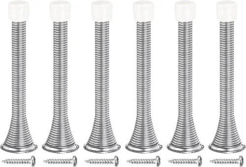 Miniatura 10 de uxcell 6 topes de puerta de resorte, tope de puerta flexible de 3-3/4 pulgadas con parachoques de goma y tornillos para proteger la parte inferior
