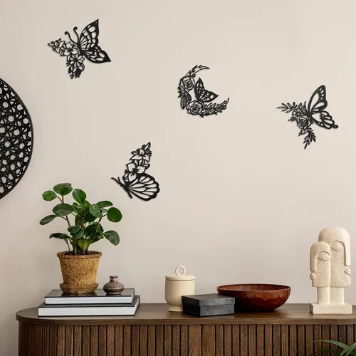 Miniatura 7 de LOYIM 4 piezas de decoración de pared de mariposa de metal, decoración de pared de hojas de metal, fases lunares, floral, bohemio, para colgar