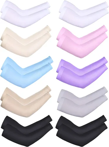 Miniatura 15 de Boao 10 pares de mangas UV para brazos para hombres y mujeres, cubierta de tatuajes refrescante, mangas de compresión con protección solar
