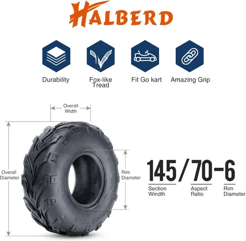 Miniatura 3 de HALBERD 145/70-6 Neumáticos para ATV y Go Kart para calle Mini bicicleta, 145 70-6 Sin cámara Neumáticos todo terreno 4PR (Paquete de 2)
