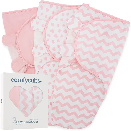 Miniatura 14 de Comfy Cubs - Manta para envolver fácil, 3 unidades - 100% algodón para recién nacidos, tamaño grande para bebés de 3-6 meses, con velcro ajustable