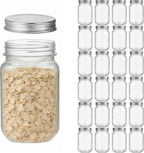 Miniatura 12 de novelinks Tarros de plástico de 16 onzas con tapas, recipientes de avena con tapas herméticas, tarros reutilizables a granel para suministros