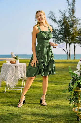 Miniatura 4 de Scarlet Darkness Vestido fruncido para mujer 2024 con cuello cuadrado, sin mangas, vestido de hadas alto y bajo, vestido steampunk